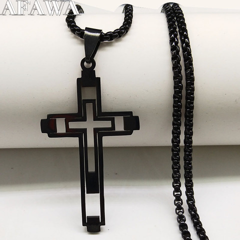 2022 mode croix en acier inoxydable collier pour hommes couleur noire collier ras du cou bijoux acero inoxydable N18797 ► Photo 1/6