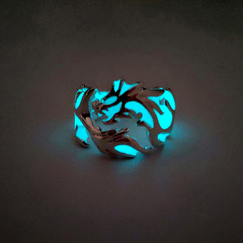 Bague lumineuse pour hommes, Dragon, lune noire, bijoux, veilleuse, taille réglable ► Photo 1/6