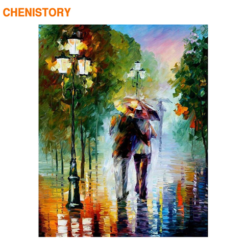 CHENISTORY – peinture acrylique par numéros sur toile 40x50, amoureux de marcher sous la pluie, pour Kits de décoration de maison, DIY bricolage ► Photo 1/1
