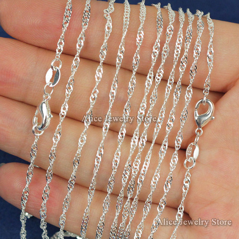 Collier en chaîne ondulée plaqué argent, 10 pièces/lot, 2mm, 16-30 pouces, bijoux à la mode, vente en gros ► Photo 1/6