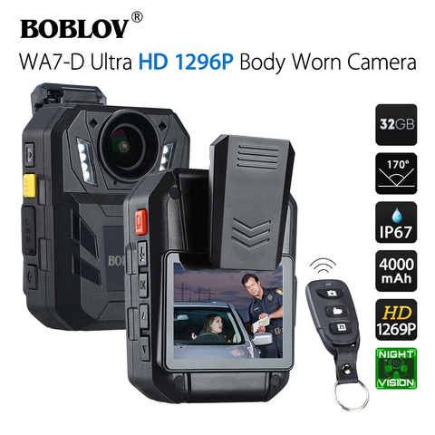 BOBLOV WA7-D 32GB/64GB caméra de Police Ambarella A7 4000mAh batterie Mini Comcorder DVR HD 1296P télécommande corps Cam politiques ► Photo 1/6