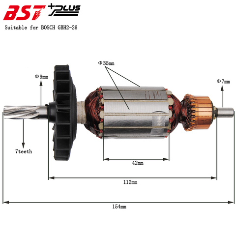 Rotor/Armature pour BOSCH GBH2-26, marteau rotatif AC220V-240V ► Photo 1/4
