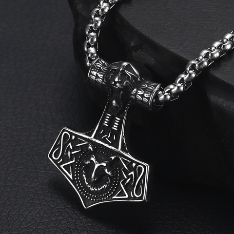 Mjolnir – collier avec pendentif en forme de marteau Viking pour homme, bijou Vintage en acier inoxydable, chaîne longue, 316L ► Photo 1/6