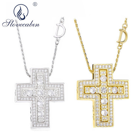 Slovecabin – collier avec pendentif en argent Sterling 925, bijou de luxe italien en Zircon, Double croix ► Photo 1/6