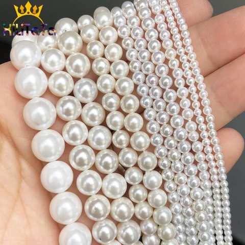 Perles de coquille blanches naturelles, rondes, amples, pour la fabrication de bijoux, accessoires, Bracelet à bricoler soi-même de colliers, 15 ''2/3/4/6/8mm ► Photo 1/6