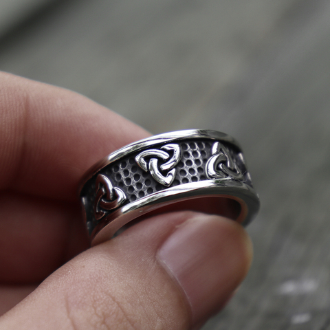 Viking-bague à nœud celtique en acier inoxydable pour hommes, bague de mariage Trinity nordique, bijoux promis ► Photo 1/6
