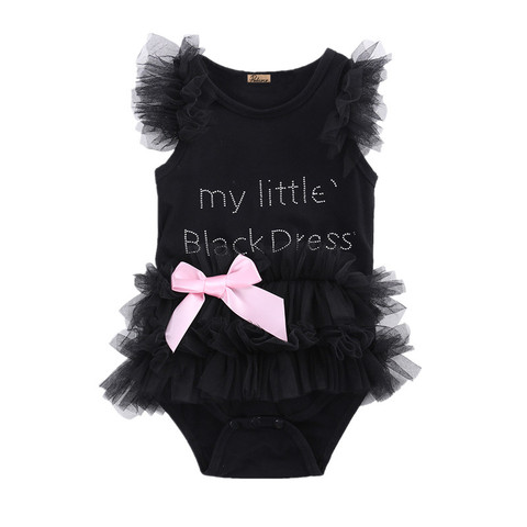 Robe noire brodée avec nœud papillon, combinaison à lettres, pour enfants ► Photo 1/6