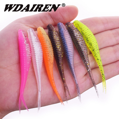 10 pièces/lot caoutchouc ver appât souple Shad Wobblers 70mm 1.8g leurre de pêche nageur matériel de pêche artificiel Silicone basse carpe leurres ► Photo 1/6