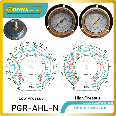 Une paire de manomètres R404a, R22, R407c et R134a indique les valeurs basse et haute pression dans les climatiseurs et les pompes à chaleur ► Photo 1/6