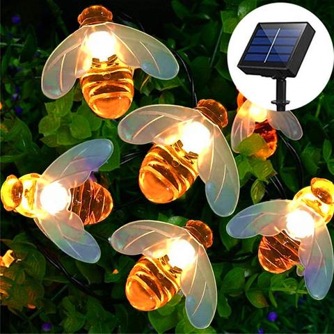 Chaînes solaires 20 à LED lampes d'extérieur, étanche, imitation de fée d'abeilles en miel, décoration de jardin, Patio, arbres de fleurs, décoration de noël ► Photo 1/6