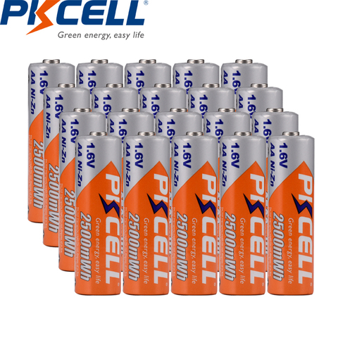 20 pièces PKCELL AA 2500Mwh batterie 1.6v ni-zn aa piles rechargeables aa et 5 pièces AA/AAA batterie support de la boîte ► Photo 1/4