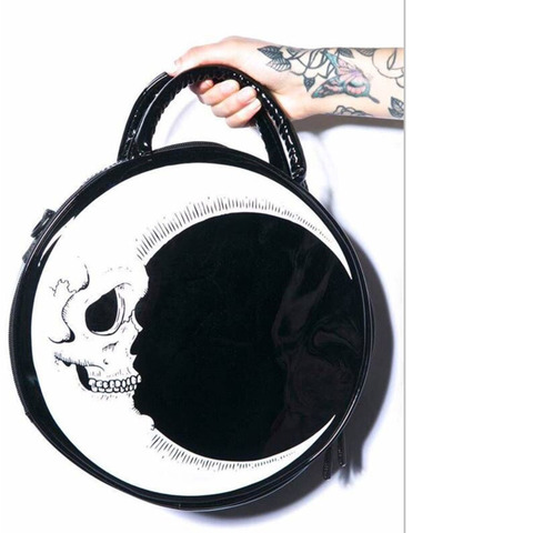 JIEROTYX – sac à main rond Punk pour femmes, sac à bandoulière gothique avec tête de crâne foncée, imprimé Flash, lune, Harajuku ► Photo 1/4