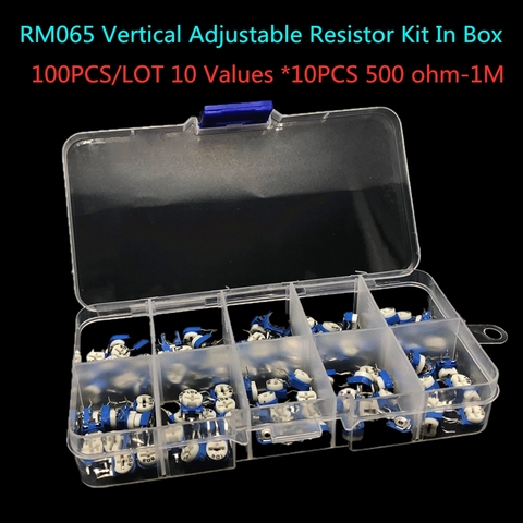 Kit de résistance ajustable verticale, 100 pièces/lot, 10 valeurs * 10 pièces, RM065, en boîte, 500 ohm-1M ohm, ensemble de potentiomètres de coupe ► Photo 1/2