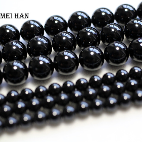 Meihan – perles rondes lisses en spinelle noire, naturelles, 8 +-0.3mm, 1 brin/ensemble, pour conception de bijoux ou cadeau ► Photo 1/2