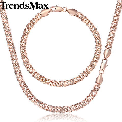 Trendsmax-Set de bijoux pour femmes, Bracelet en or Rose, rempli de chaînes à maillons vénitiens, chaîne de 5mm, KGS280, 585 ► Photo 1/6
