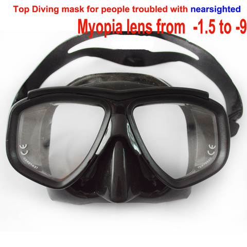 Masque de plongée sous-marine en Silicone noir souple, verre trempé, myopie, objectif, pour adultes, Ultra faible Volume ► Photo 1/5