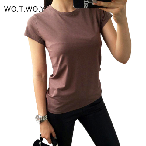 Haute qualité 18 couleur S-3XL plaine T-shirt femmes coton élastique basique T-shirts femme décontracté hauts à manches courtes T-shirt femmes 002 ► Photo 1/6