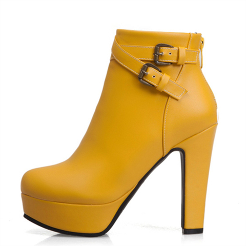 Bottines courtes à plateforme pour femmes, chaussures Sexy à talons hauts, en noir, rouge, jaune, blanc, grande taille 48 ► Photo 1/6