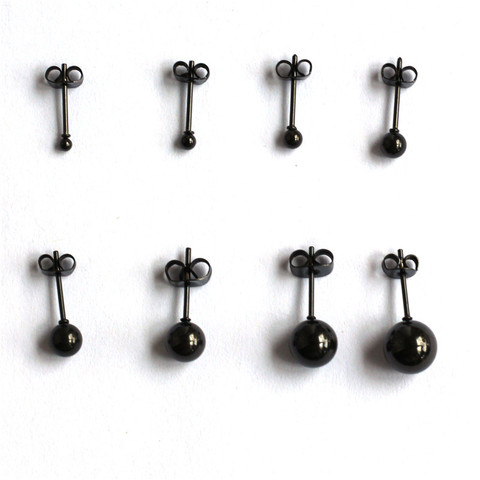 Boucles d'oreilles en titane, sans décoloration, bijoux en acier inoxydable 316L, plaque noire, petites boules ► Photo 1/4