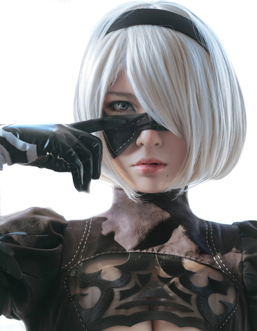 NieR:Automata YoRHa No. 2 Type B, perruque de Costume pour Cosplay, héroïne courte, argent, blanc, Bobo, résistante à la chaleur (patch oculaire non inclus) ► Photo 1/5