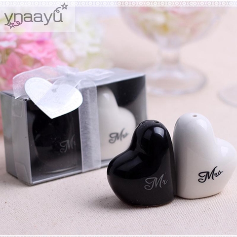 Ynaayu-seau à sel en forme de coeur, 2 pièces/ensemble, décoration 1 blanc et 1 noir pour cadeau de mariage, contenant d'assaisonnement ► Photo 1/5