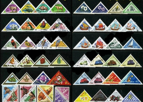 Timbres postaux, de forme Tri-angle, tous différents de nombreux pays, pas de répétition, non utilisés, pour collection, 50 pièces/lot ► Photo 1/5