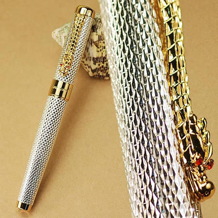 Jinhao1200 – stylo à plume en argent 18KGP B, stylo à plume Dragon sculpté, papeterie scolaire et de bureau ► Photo 1/6