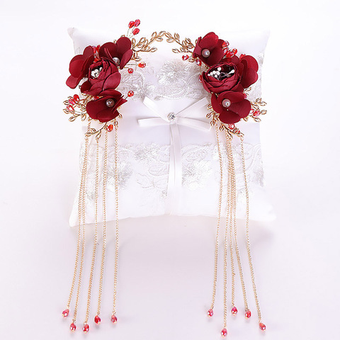 Épingles à cheveux pour mariée chinoise classique, accessoires de bijoux à fleur rouge Rose, épingles à cheveux en cristal, couvre-chef ► Photo 1/6