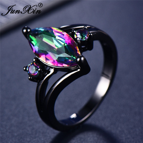 Bague arc-en-ciel pour filles, 12 couleurs uniques, bijoux de mariage Vintage bohème, or noir, 14kt ► Photo 1/6