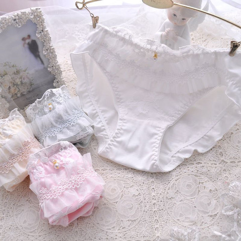 Sous-vêtements princesse en coton à volants, culotte taille moyenne en dentelle brodée, sans couture, Lingerie féminine mignonne et douce ► Photo 1/6