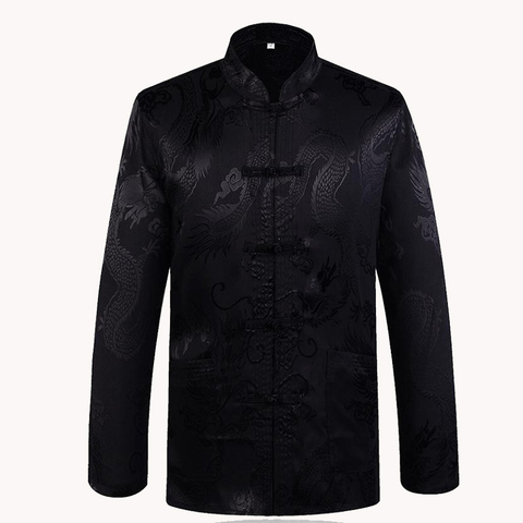 Costume de marque chinois traditionnel en Satin noir pour homme, manteau de Kung Fu avec col Mandarin Dragon en soie, nouveauté ► Photo 1/6