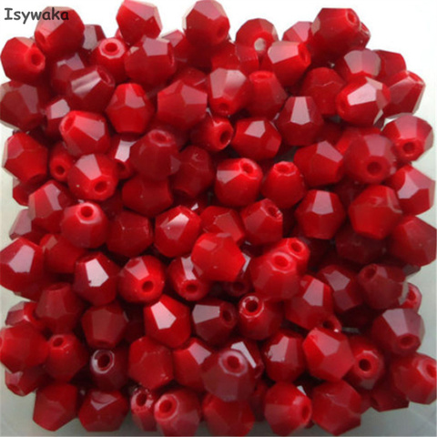 Isywaka – perles en cristal d'autriche Bicone de 4mm, rouge brillant, breloques en verre, perle d'espacement ample pour la fabrication de bijoux de bricolage, 100 pièces ► Photo 1/6