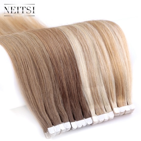 Extension adhésive non-remy lisse 13 couleurs-Neitsi | Mini Tape adhésive, trame cutanée, cheveux naturels, 12 