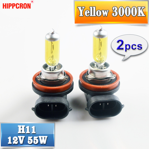 Hippcron H11 ampoules halogènes jaune 2 pièces 12V 55W 3000K Quartz verre Auto lampes PGJ19-2 voiture antibrouillard ► Photo 1/6