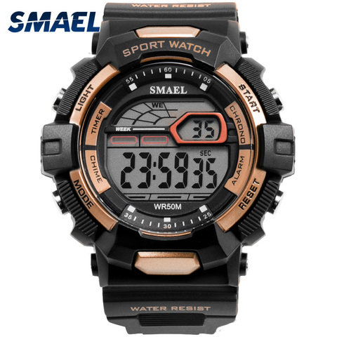 SMAEL – montre de Sport étanche à LED pour hommes, grande montre militaire, numérique en Silicone, 1527 ► Photo 1/6