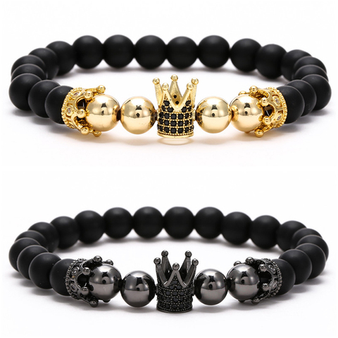 Bracelet couronne de roi CZ, bijoux pour hommes et femmes, extensible, fait à la main, perles de cuivre, 8mm, tendance 2022 ► Photo 1/6