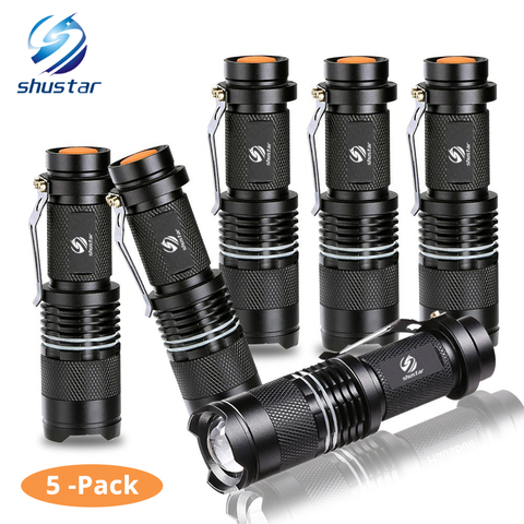 Lot de 5 Mini torche puissante lampe de poche led Q5 2000 Lumens avec anneau lumineux, lampe de poche zoomable, 3 modes, utilisation torche led AA ► Photo 1/6