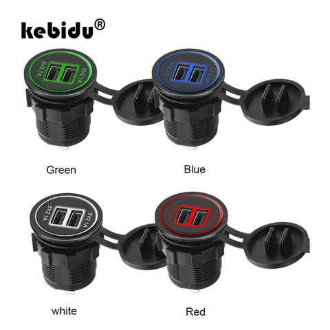 Kebidu – chargeur USB universel à double Port avec voltmètre 12-24V, 4,2 a, affichage numérique bleu, pour voiture, bateau, accessoires de moto ► Photo 1/6