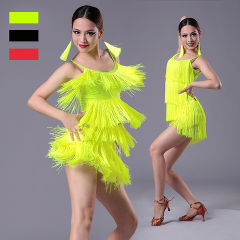 Robe de danse latine moderne pour filles, Costume de danse à franges, franges, Salsa, Tango, Sexy, rouge, noir, vêtements de scène ► Photo 1/6