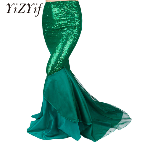 YiZYiF – jupe sirène à paillettes, longue, verte, Costume de Cosplay d'halloween, Anime, pour femmes ► Photo 1/6