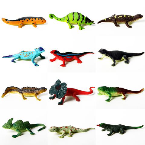 Figurine artificielle 12 pièces, faux lézard coloré, modèle pour Reptile, jouet fournitures de fête, Mini jouet de Simulation ► Photo 1/6