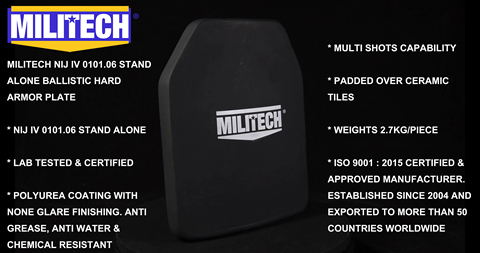 MILITECH – panneau balistique rigide 10x12, armure dure, pare-balles, NIJ IV 0101.06, vidéo commerciale ► Photo 1/1