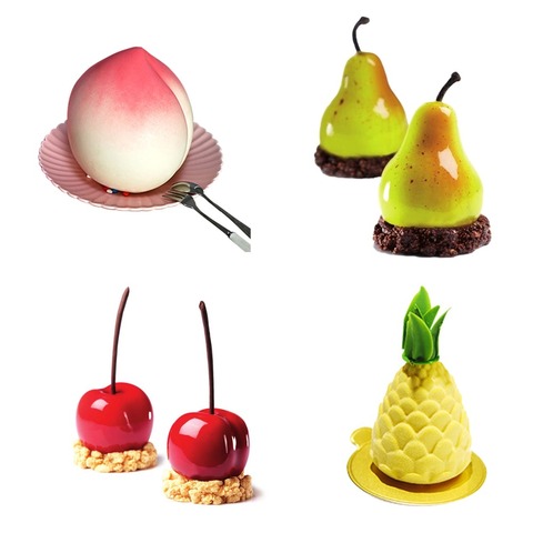 Moule de cuisson 3D en Silicone en forme de Fruit, outil de cuisson décoratif de noël, poêle à pâtisserie antiadhésive en forme de poire, pomme, pomme, pêche ► Photo 1/6