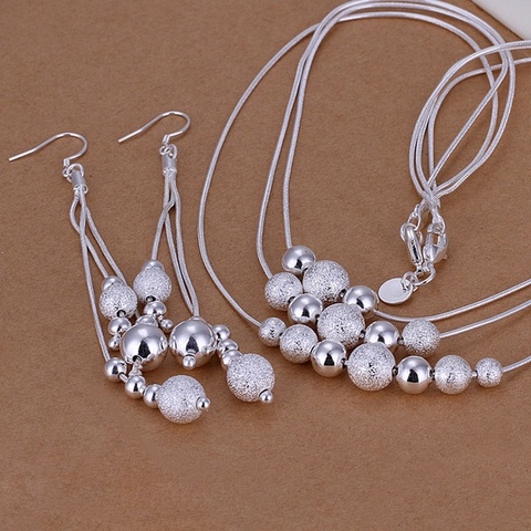 Bijoux de fête de mariage, mode rétro perles pour femmes, joli collier, boucles d'oreilles pendantes, ensemble de bijoux couleur argent S122 ► Photo 1/1