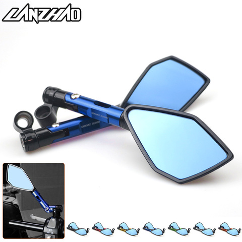 Rétroviseur de moto bleu Anti-éblouissement | Guidon universel en aluminium CNC, rétroviseur de moto, pour Honda Yamaha Suzuki Scooter ktm ► Photo 1/6