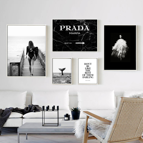 Moderne Nordic noir blanc fille poster toile peinture murale