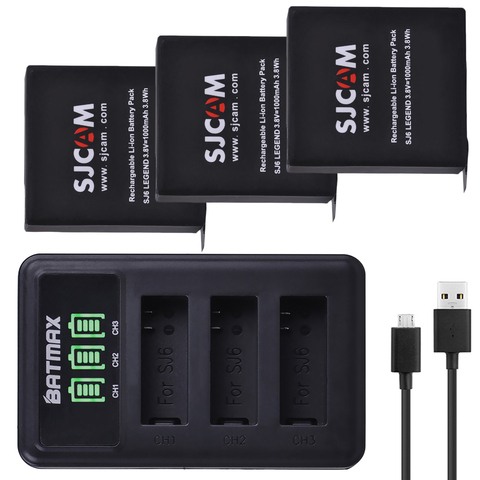 SJCAM SJ6 LEGEND – batterie Accu + chargeur USB à 3 fentes, pour caméras de sport aérien DV, 3.8V, 3 pièces ► Photo 1/6
