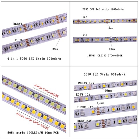 Bandes lumineuses RGB RGBW RGBW ww, LED bandes, 5M, 2835 5730 5050 5054, 60/120/240/480, 4 en 1, 12/24V, flexibles ► Photo 1/3