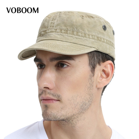 VOBOOM D'été Automne Casquette Militaire Hommes Femmes Lavé Coton Flat Top Armée Chapeau avec Trou D'air Réglable 162 ► Photo 1/6