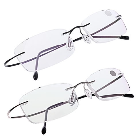 Lunettes rectangulaires sans bords en titane ultraléger, noir/argent + 1.0/+ 1.5/+ 2.0/+ 2.5/+ 3.0/+ 3.5 ► Photo 1/6